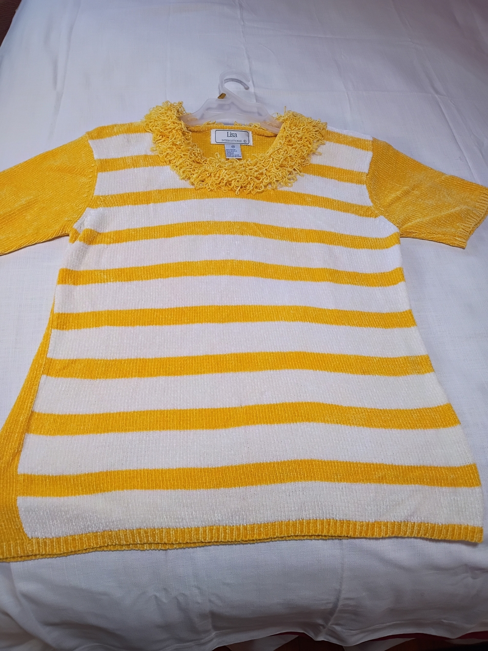 Lisa International Yellow and White Scoop Neck Loop-Trim Sweater - Picture 4 of 6